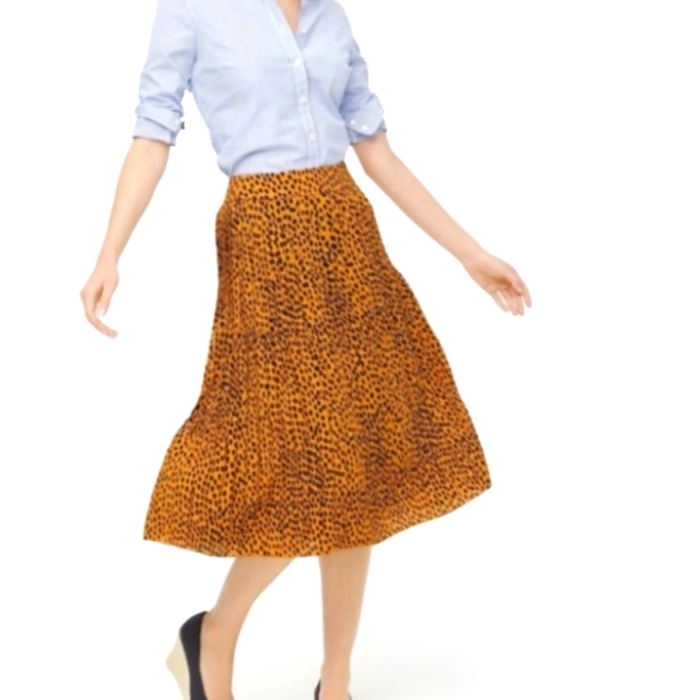 J. Crew Micro Pleated Midi Skirt Animal Print Spotted Size 2